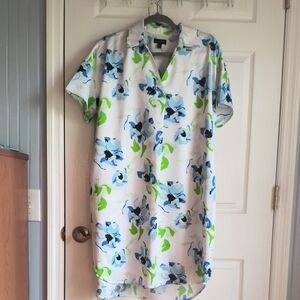 The Limited White Shirt Dress with Green and Blue Accents